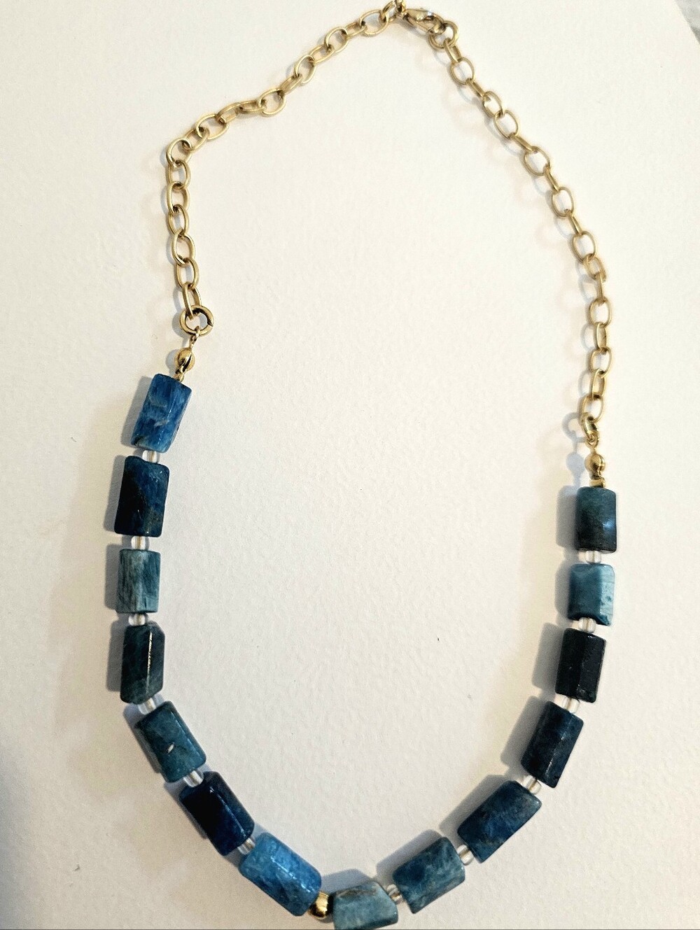Blue Apatite Gemstone Beads In Gold-plated Chain Necklace